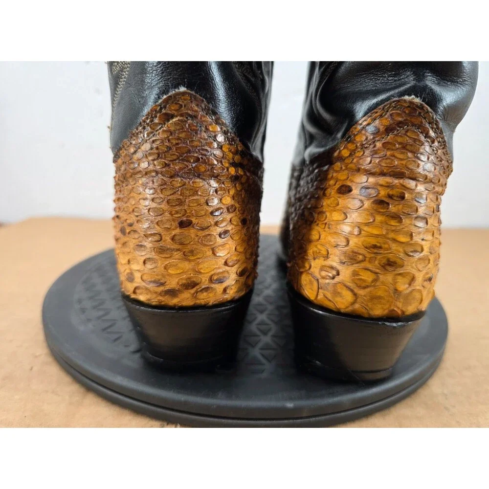 J Chisholm Men's Western Cowboy Boots Brown Python and Leather Size 8.5D USA